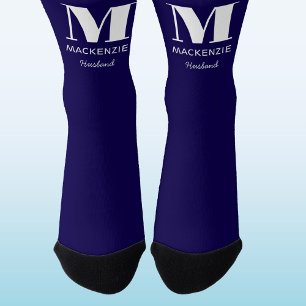 Chaussette Mari Monogramme Nom initial Marine Mariage bleu