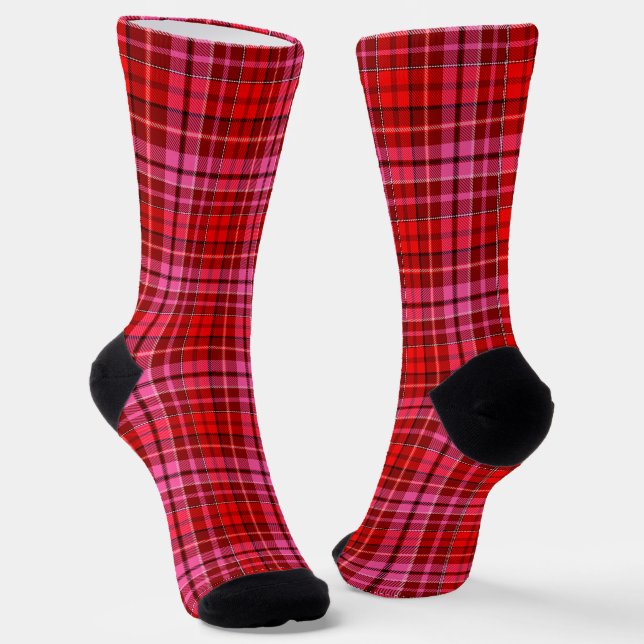 Chaussette Maroon Red Pink Plaid Tartan Design  (Angulaire)