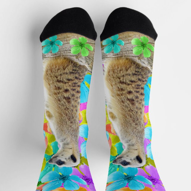 Chaussette Meerkat Dans Les Fleurs, Chaussettes D'Équipage (Haut)
