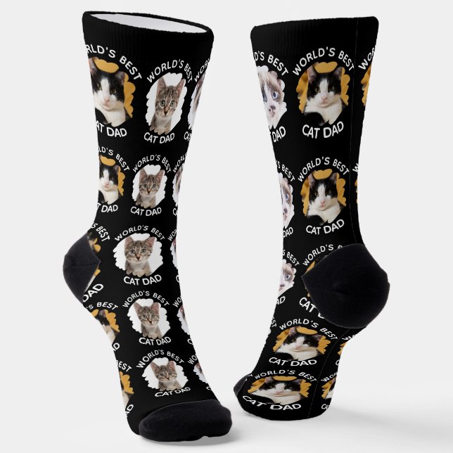 Chaussette Meilleur Chat Papa - Custom 3 Photos de Chat Noir (Angulaire)