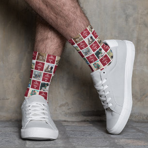 Chaussette Meilleur Papa du Monde Collage Photo Rouge