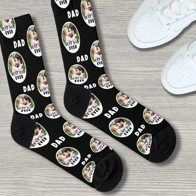 Chaussette Meilleur Papa Noir Photo (Best Dad Ever Black Photo Socks)