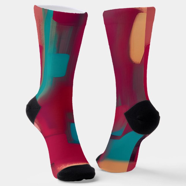 Chaussette Mélange abstrait rouge et sarcelle  (Angulaire)