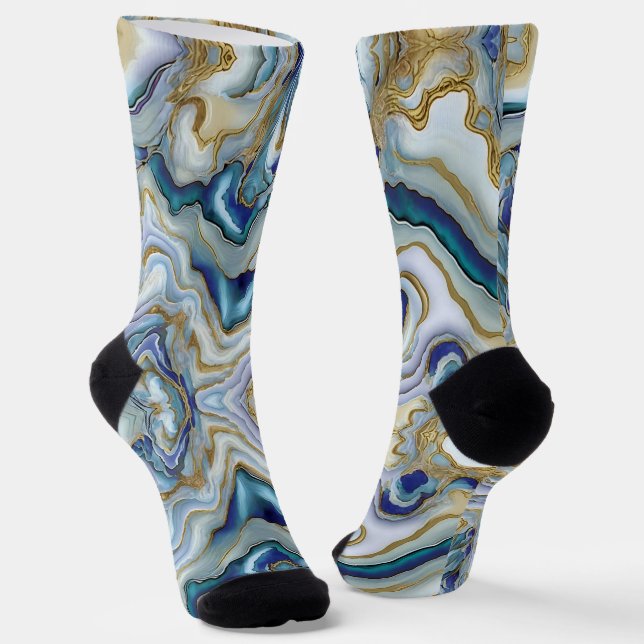 Chaussette Mélange bleu amusant Agate marbré Pierre minérale  (Angulaire)