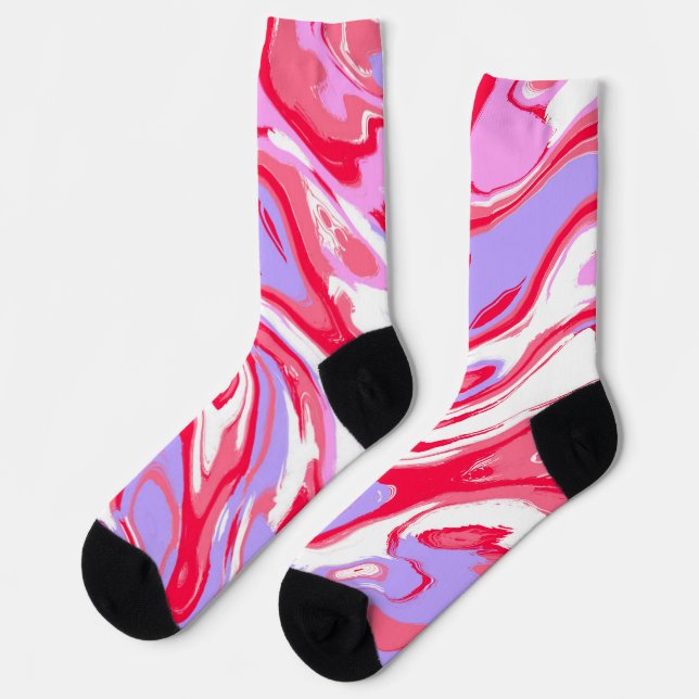 Chaussette Mélange de peinture liquide en marbre rouge rose (Gauche)