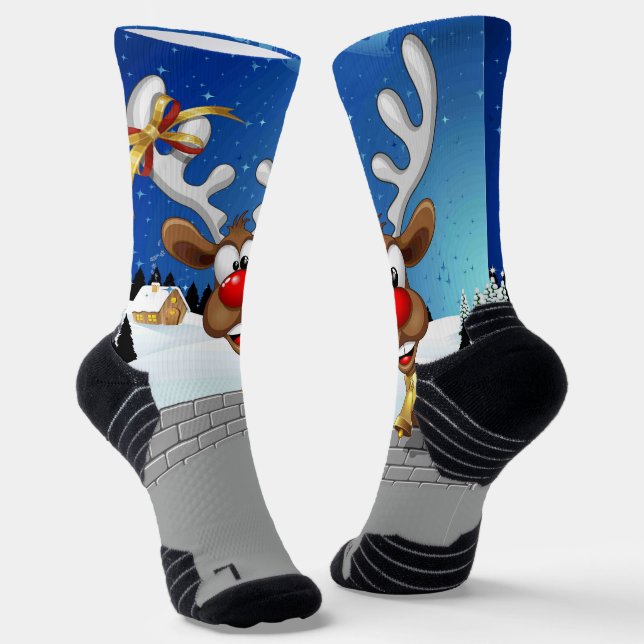 Chaussette Mème de Noël drôle de renne qui regarde par-dessus (Angulaire)
