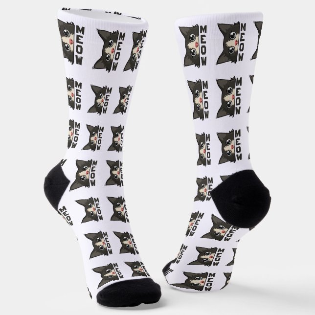 Chaussette Meow Funny Tuxedo Cat is watching Pun  (Angulaire)
