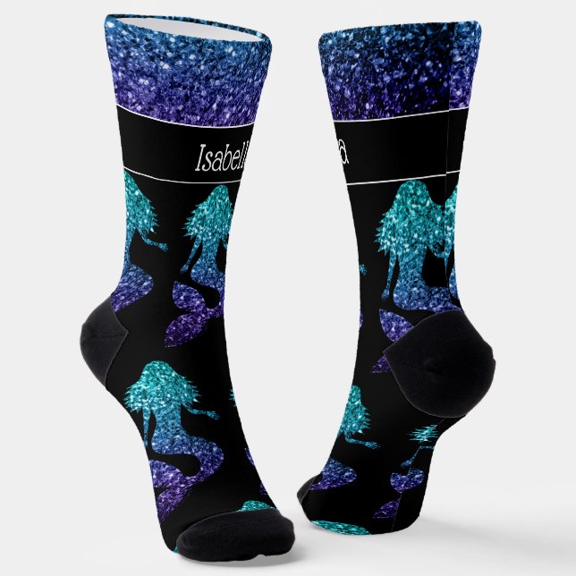 Chaussette Mermaid aqua blue ombre motif Votre nom (Angulaire)