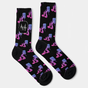 Chaussette Mermaid bleu rose ombre motif Monogramme