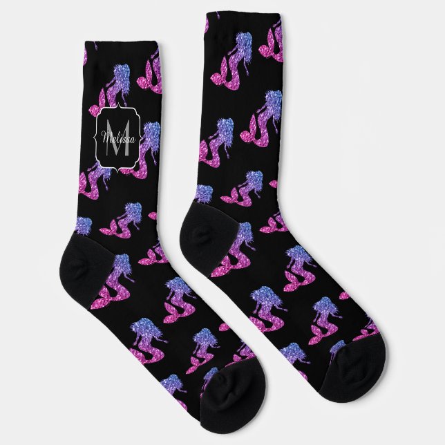 Chaussette Mermaid bleu rose ombre motif Monogramme (Droite)