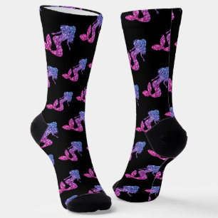 Chaussette Mermaid bleu rose ombre motif noir