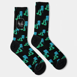 Chaussette Mermaid bleu vert ombre motif Monogramme