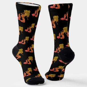 Chaussette Mermaid jaune rouge ombre motif noir