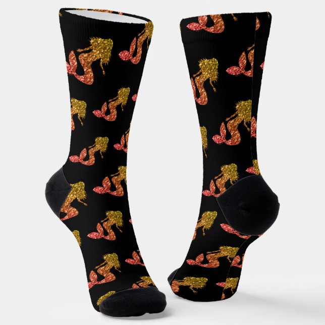 Chaussette Mermaid jaune rouge ombre motif noir (Angulaire)