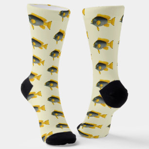 Chaussette Mérou bleu et jaune, Vie marine vintage