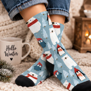 Chaussette Mignon manchot et ours polaire Noël