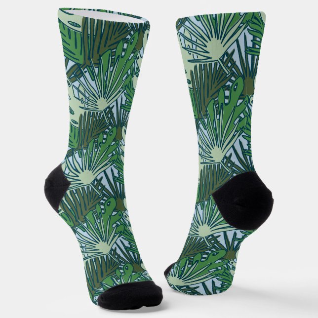 Chaussette Mignonne moderne vert Feuille Tropical Motif  (Angulaire)