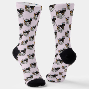 Chaussette Mignonne Tea Party Dachshund Dog (noir & bronzage)