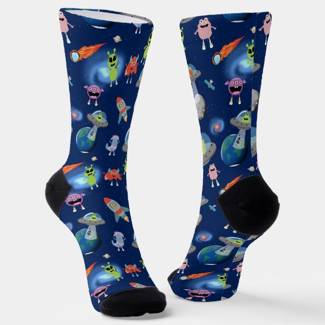 Chaussette Mignons monstres aliens modernes motif espace enfa (Angulaire)