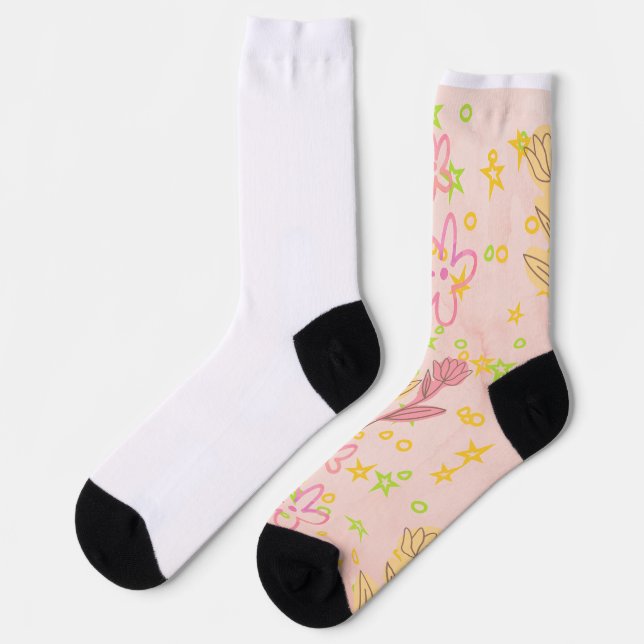 Chaussette Minimal floral doodle pattern -pastel colour art (Gauche)