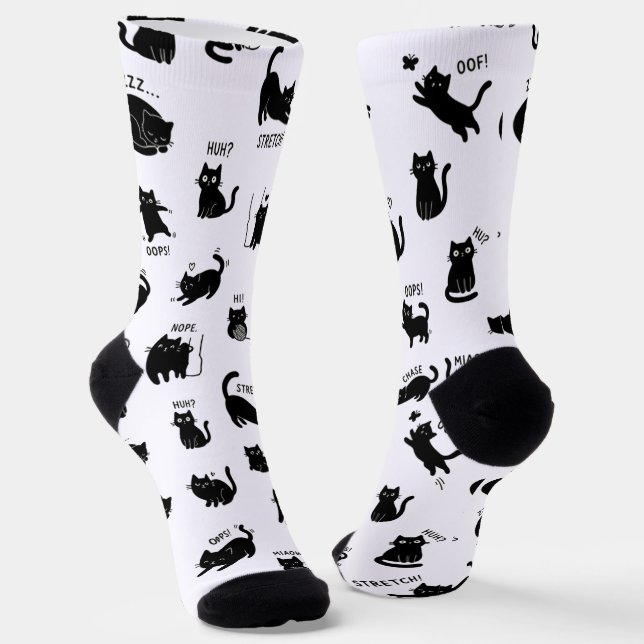 Chaussette Minimalist Funny Black Cats Pattern  (Angulaire)