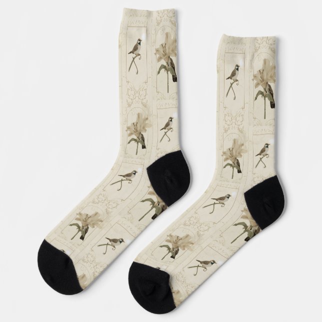 Chaussette Minimaliste Lily Bird Élégant Antique (Gauche)