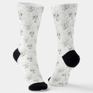 Chaussette Mint Green Pastel Floral Greenery Motif