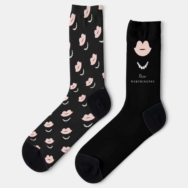 Chaussette Mme. Bride Lips & Pearls Élégant Cadeau de Mariage (Gauche)