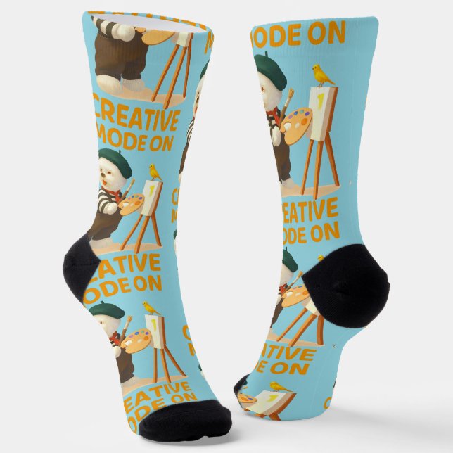 Chaussette Mode Créatif Activé : Peintre Chien Bichon Artiste (Angulaire)