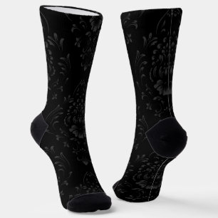 Chaussette Modèle de Damas Floral Noir