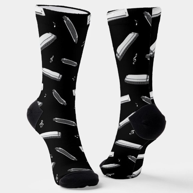 Chaussette Modèle d'harmonica sur fond noir (Angulaire)
