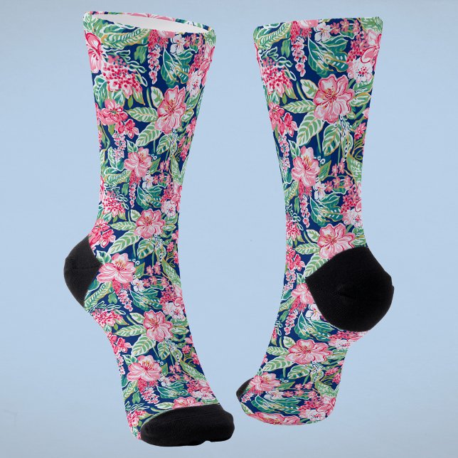 Chaussette Modèle floral coloré moderne Preppy Tropical (Créateur téléchargé)