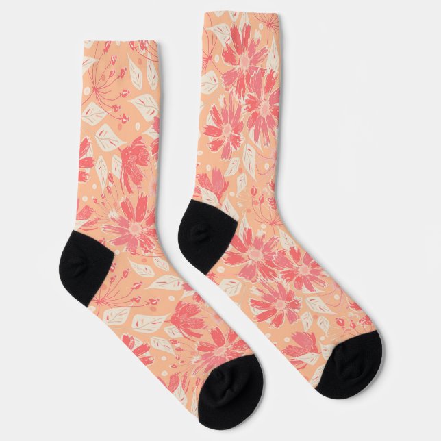 Chaussette Modèle floral dans les teintes pêche à la mode (Droite)