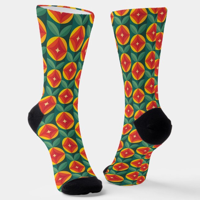 Chaussette Modèle Floral Orange Moderne Du Milieu Du Siècle (Angulaire)