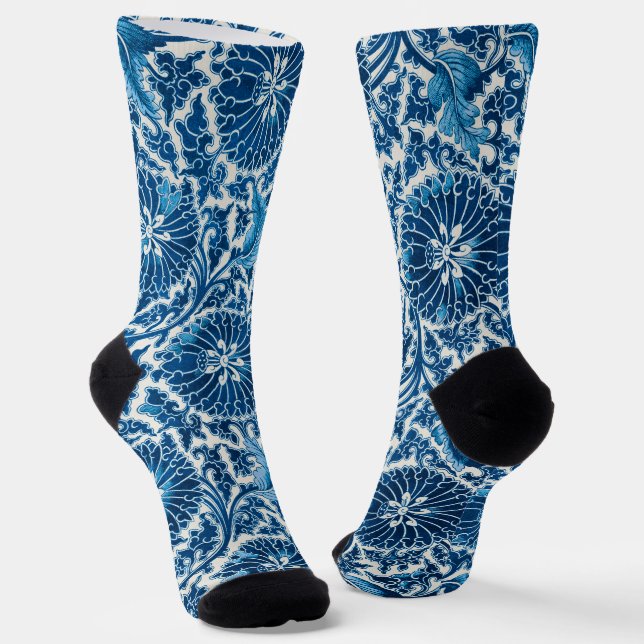 Chaussette Modèle Floral Ornemental Bleu vintage (Angulaire)