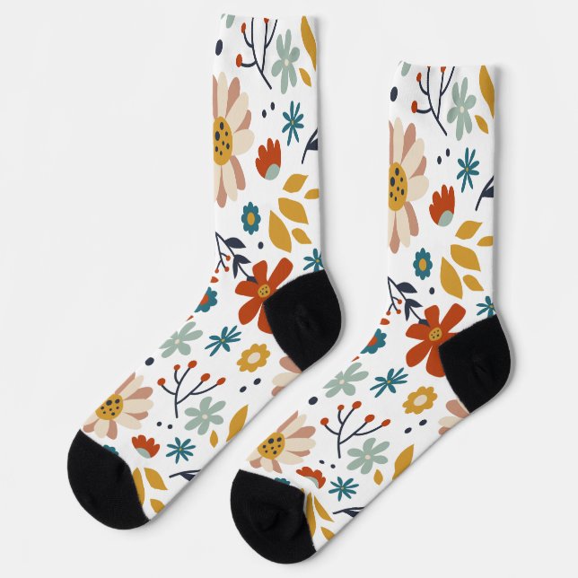 Chaussette Modèle floral tiré à la main (Gauche)