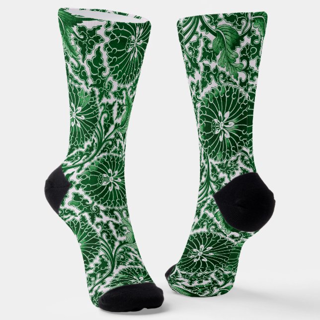 Chaussette Modèle floral vintage vert (Angulaire)