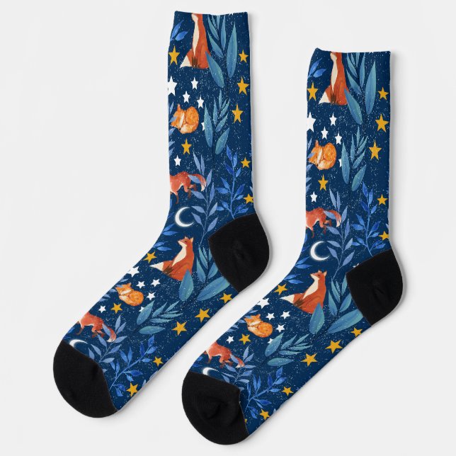 Chaussette Modèle sans couture de renard de nuit céleste en f (Gauche)