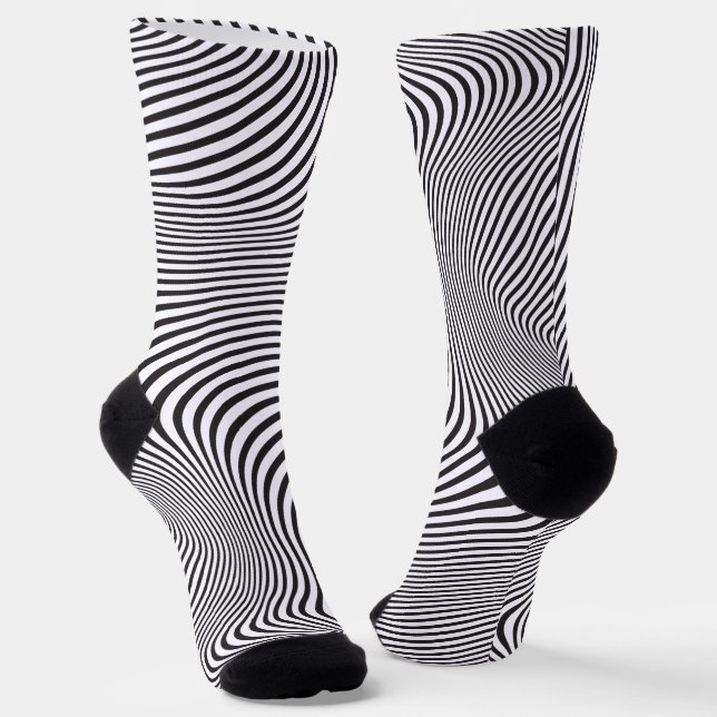 Chaussette Modern Art Op-Art MCM Black White Zebra Stripes (Angulaire)