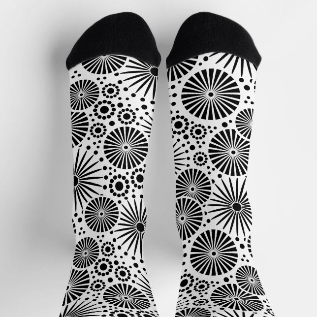 Chaussette Modern Black White Geometric Flowers Starburst  (Haut)