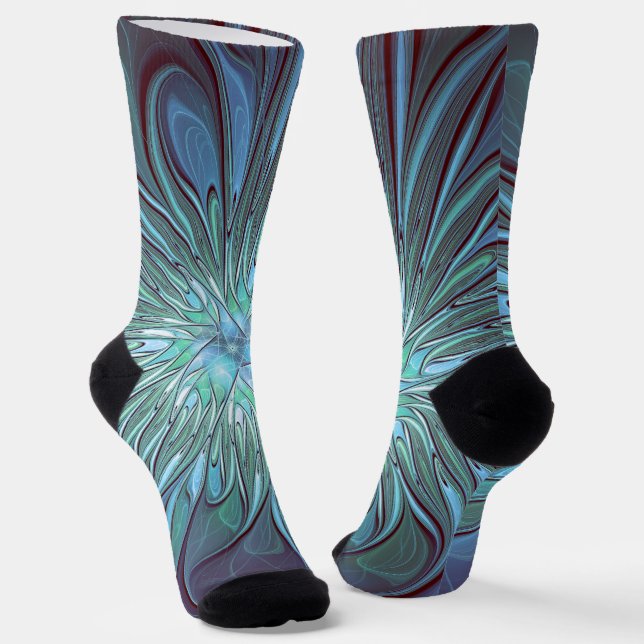 Chaussette Moderne Abstrait tendance Fleur bleue Fractal Art (Angulaire)