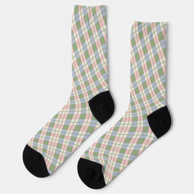 Chaussette Moderne Chic Pastel Blush Rose Vert En vichy Plaid (Gauche)