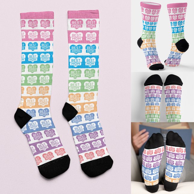 CHAUSSETTE MODERNE MEILLEURE MÈRE RAYURE COLORÉE ÉDITABLE (Créateur téléchargé)