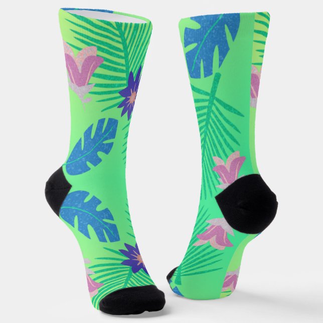 Chaussette Moderne Tropical Rose Vert et Violet (Angulaire)