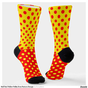 Chaussette Moitié rouge Jaune Pois Design Motif