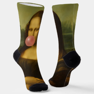 Chaussette Mona Lisa soufflant de bulle rose