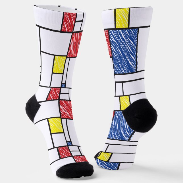 Chaussette Mondrik Scribbles Minimaliste De Stijl Art Moderne (Angulaire)