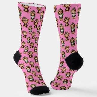 Chaussette Monkey Pattern Design Pink 