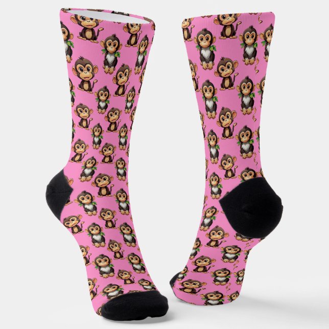 Chaussette Monkey Pattern Design Pink  (Angulaire)
