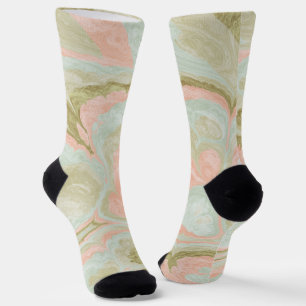 Chaussette Monnaie Motif, corail et olive en marbre doux